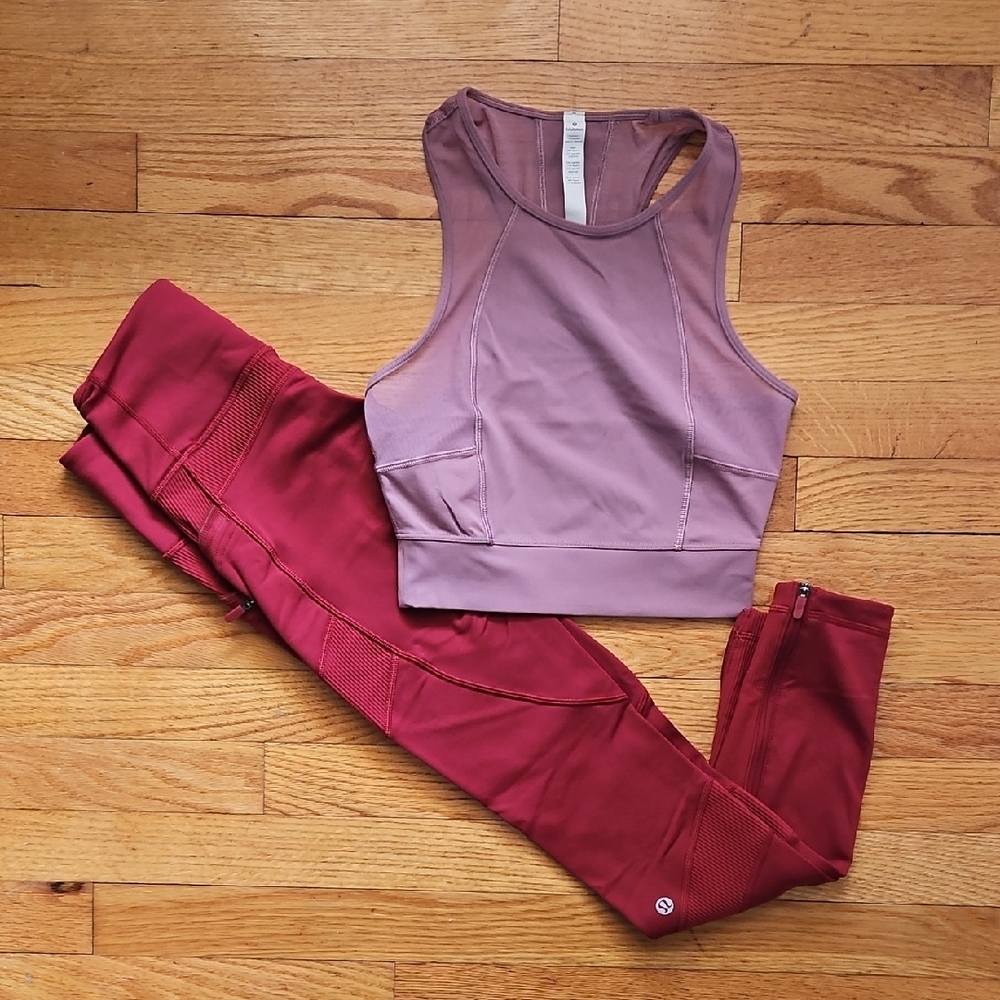 Lululemon Athletica Mauve and Burgundy Leggings Set - Size 2